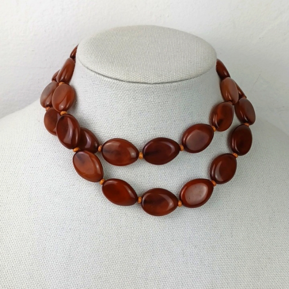 Vintage Style Burnt Carmel DBL Layer Glass Bead Choker Necklace - Picture 10 of 14